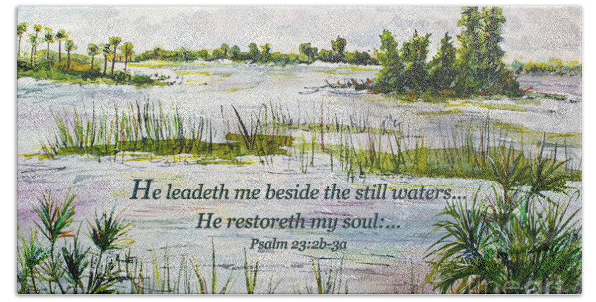 Quietness Hand Towel featuring the digital art Quiet Waters Psalm 23 by Janis Lee Colon