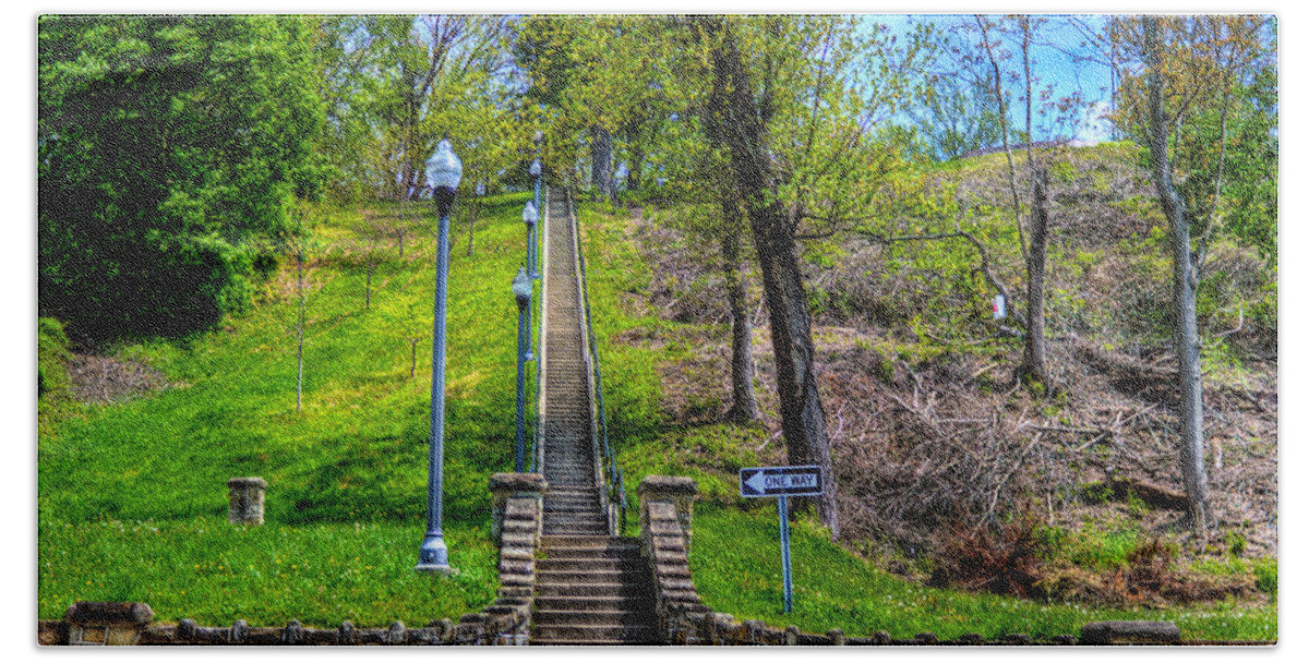Movid Studios Bath Towel featuring the photograph QUincy Hill Steps by Jonny D