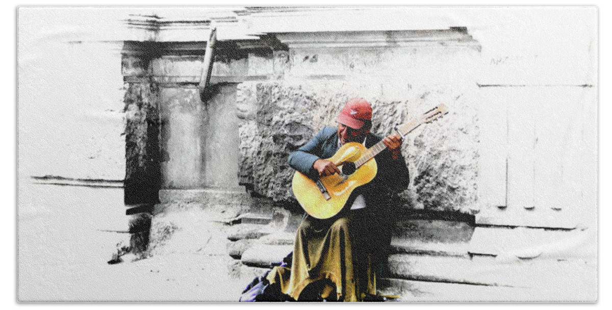 Sc Hand Towel featuring the photograph Quito Street Musician II by Al Bourassa