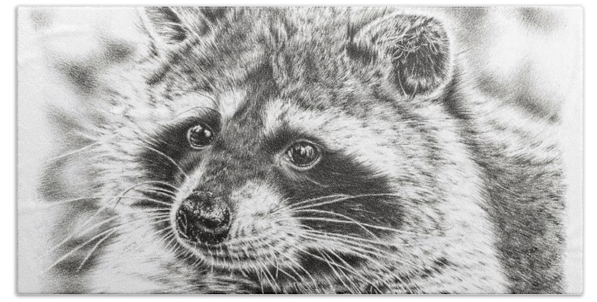 Raccoon Bath Towel featuring the drawing Raccoon by Casey 'Remrov' Vormer