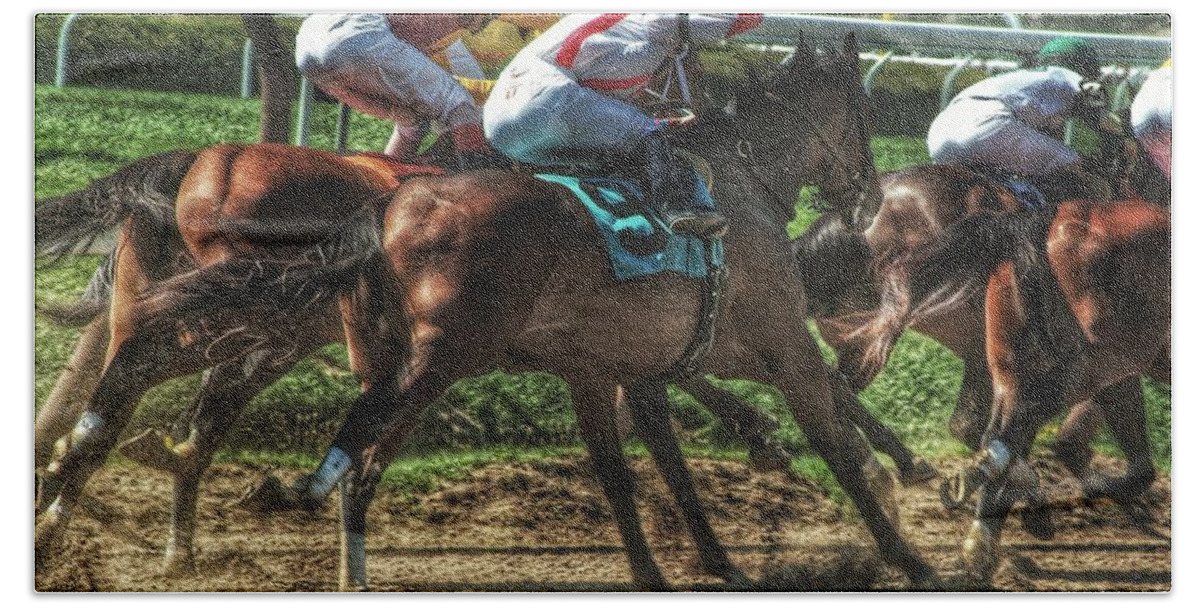 Race Horses Hand Towel featuring the photograph Racing by Jeffrey PERKINS