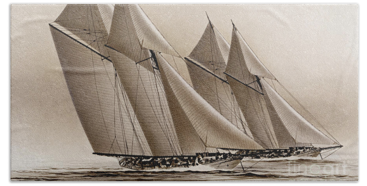 Tall Ship Print Hand Towel featuring the painting Racing Yachts by James Williamson