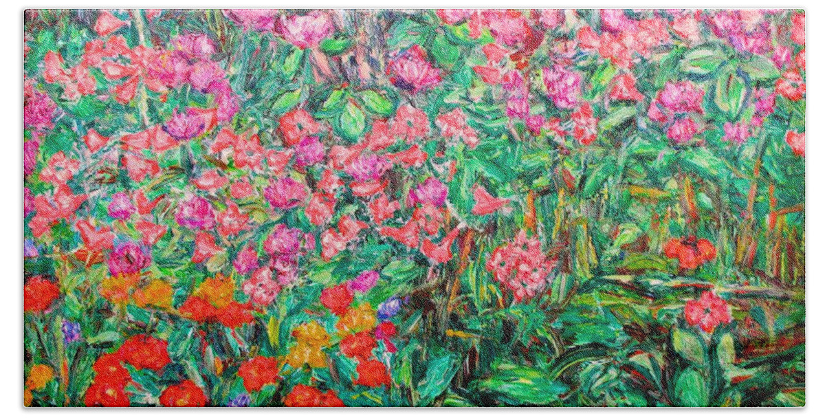 Kendall Kessler Hand Towel featuring the painting Radford Flower Garden by Kendall Kessler