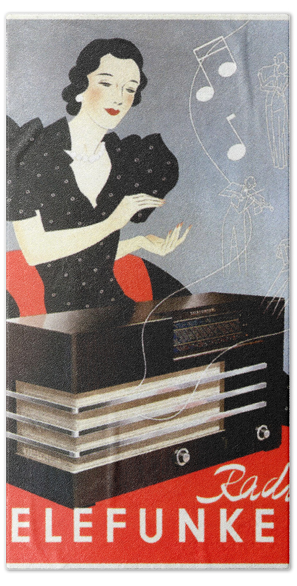 Radio Hand Towel featuring the mixed media Radio Telefunken - Tele Radio - Vintage German Advertising Poster by Studio Grafiikka