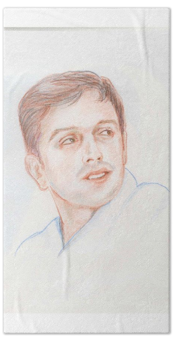 Cricketer Bath Towel featuring the drawing Rahul Dravid Indian Cricketer by Asha Sudhaker Shenoy