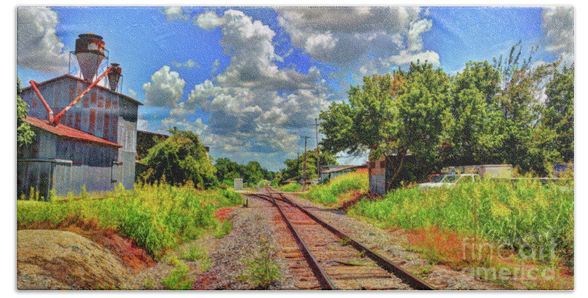 Elgins Texas Railroad Tracks Bath Towel featuring the photograph Railroad Tracks by Savannah Gibbs