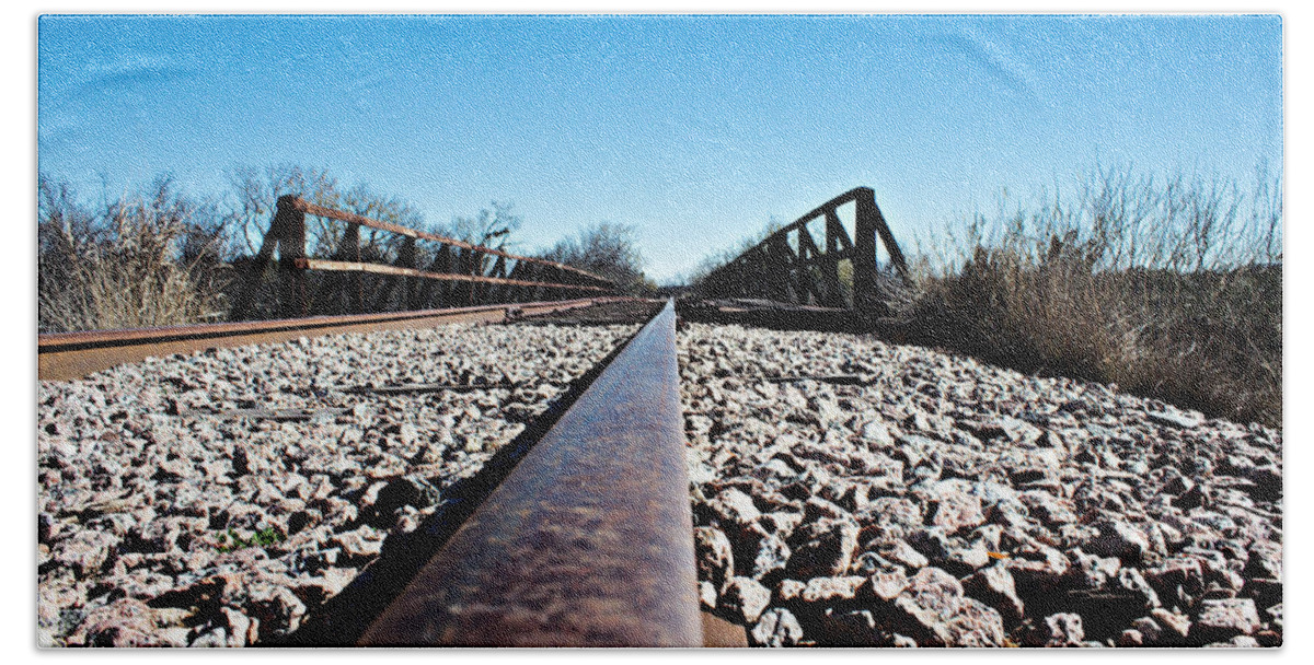 Railroad Bath Towel featuring the photograph Railroad Trestle by James Smullins