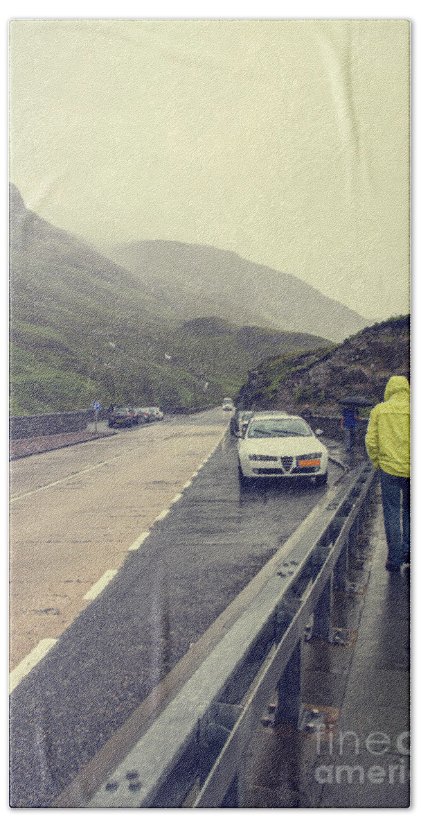 Road Bath Towel featuring the photograph Rain in Scotland by Patricia Hofmeester