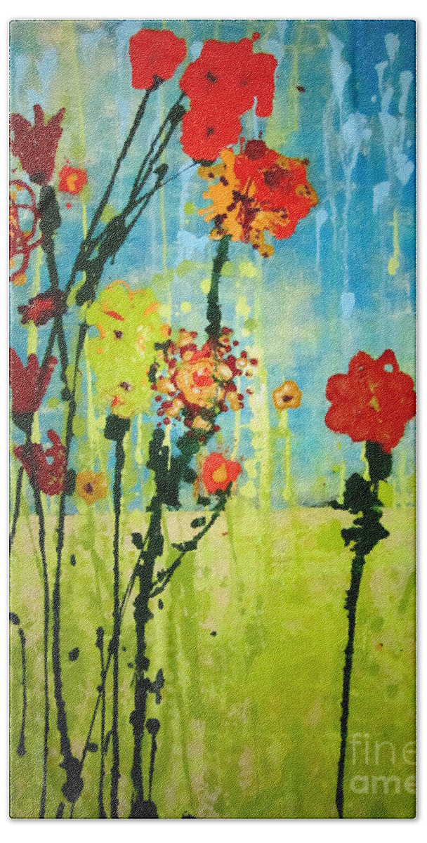 Flower Paintings Bath Towel featuring the painting Rain or Shine by Ashley Lane