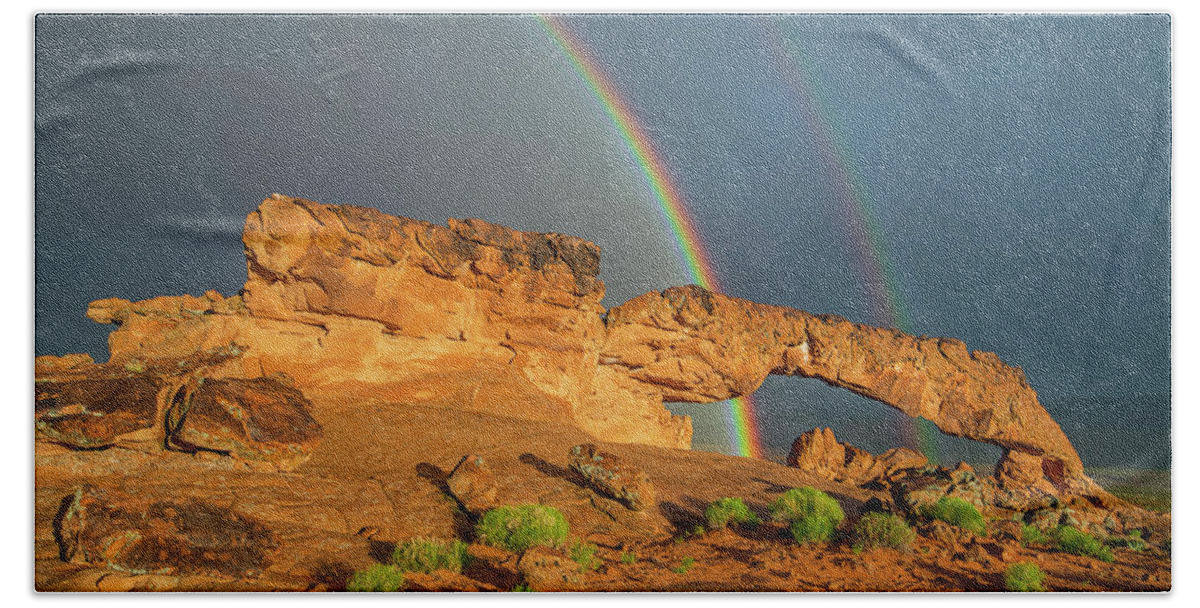 Sky Bath Towel featuring the photograph Rainbow Arch by Ralf Rohner