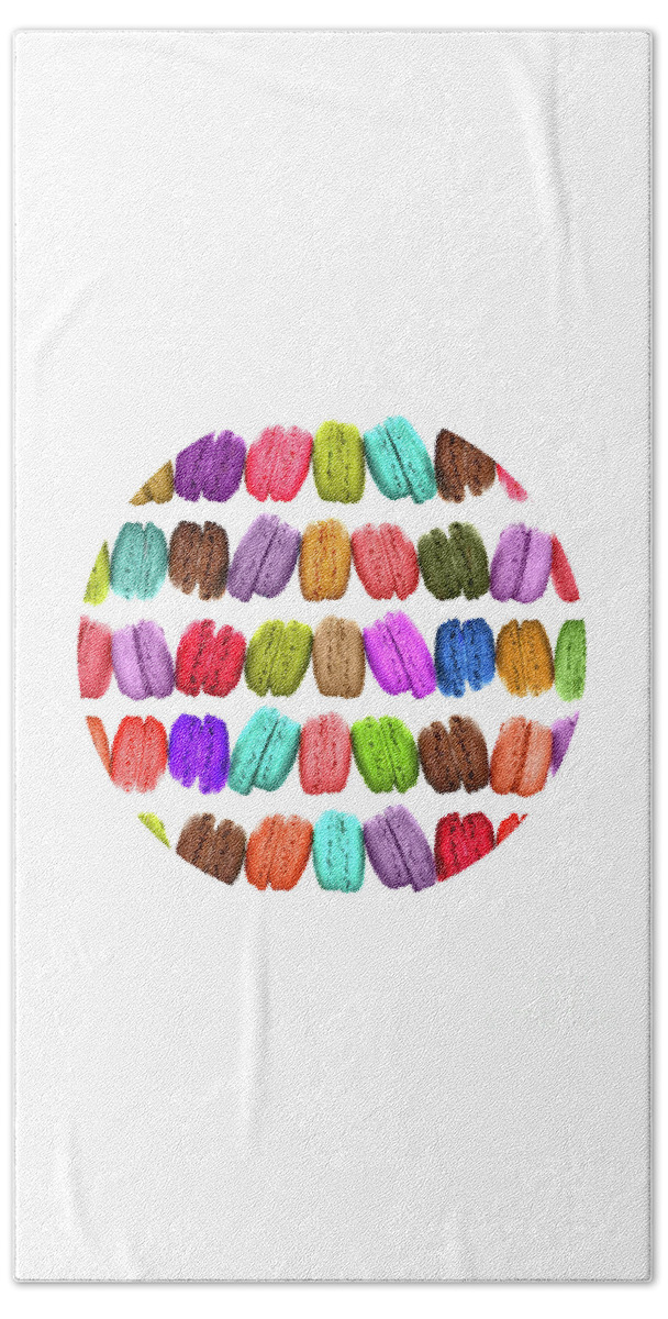Macarons Hand Towel featuring the photograph Rainbow french macarons by Delphimages Photo Creations