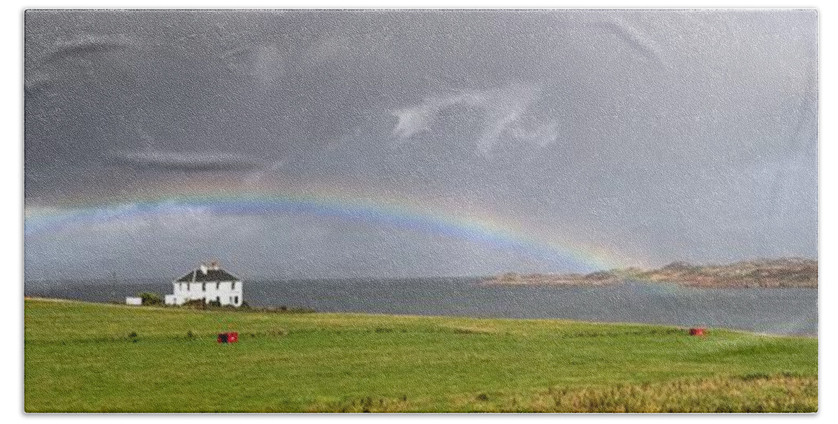 John Bath Towel featuring the photograph Rainbow, Island Of Iona, Scotland by John Short