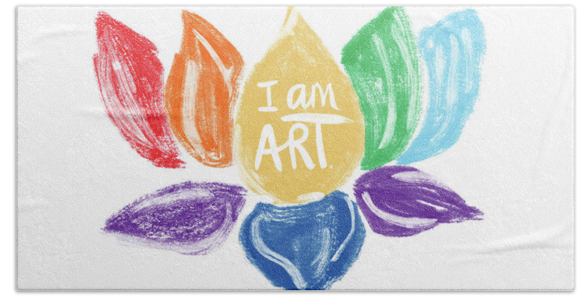 Lotus Bath Sheet featuring the mixed media Rainbow Lotus I AM ART- Art by Linda Woods by Linda Woods
