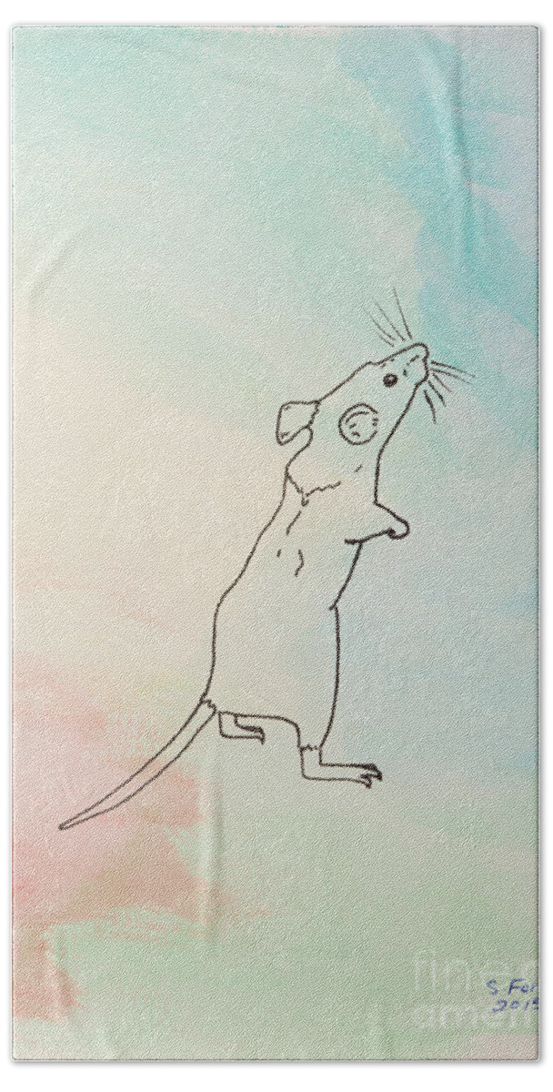 Mouse Hand Towel featuring the painting Rainbow mouse by Stefanie Forck