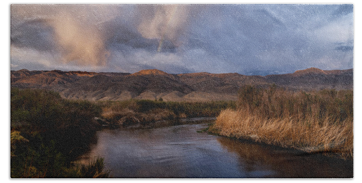 California Hand Towel featuring the photograph Rainbow over Lower Owens River by Cat Connor