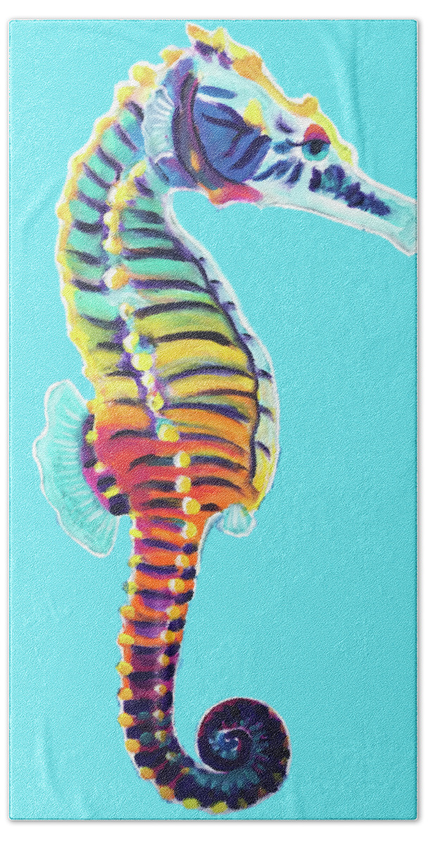 Seahorse Hand Towel featuring the painting Rainbow Seahorse by Dawg Painter