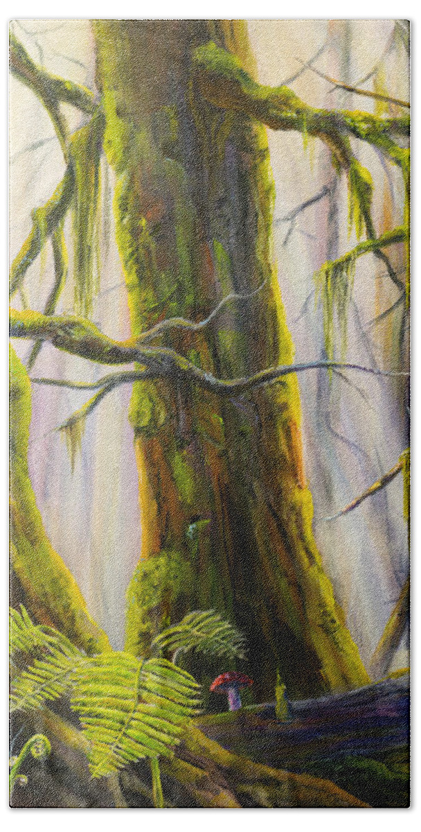 Rainforest Hand Towel featuring the painting Rainforest by Wayne Enslow