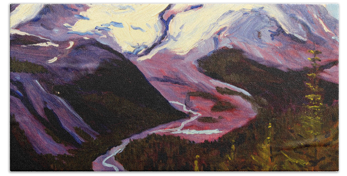 Northwest Landscape Painting Hand Towel featuring the painting Rainier by Nancy Merkle
