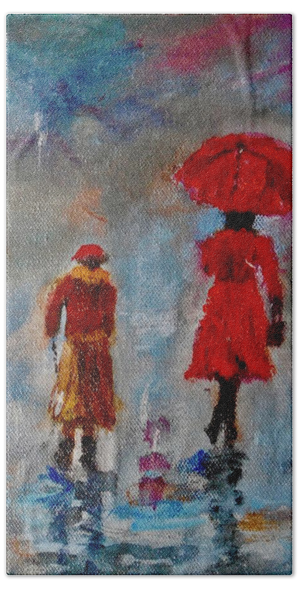 Landscape Hand Towel featuring the painting Rainy Spring Day by Sher Nasser