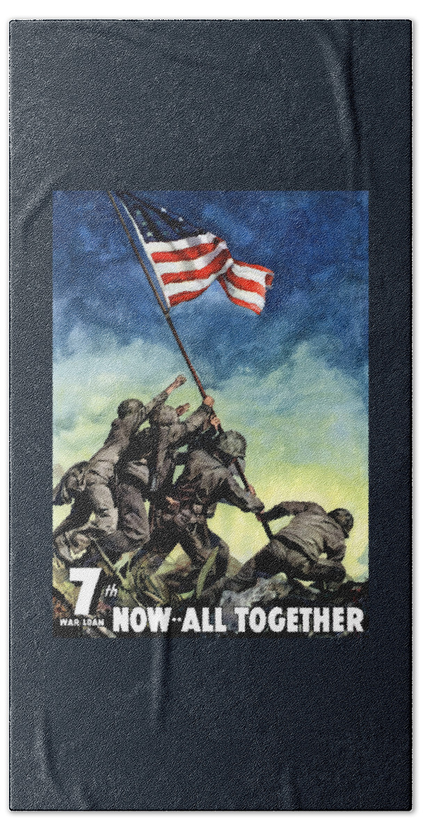 Iwo Jima Bath Sheet featuring the painting Raising The Flag On Iwo Jima by War Is Hell Store