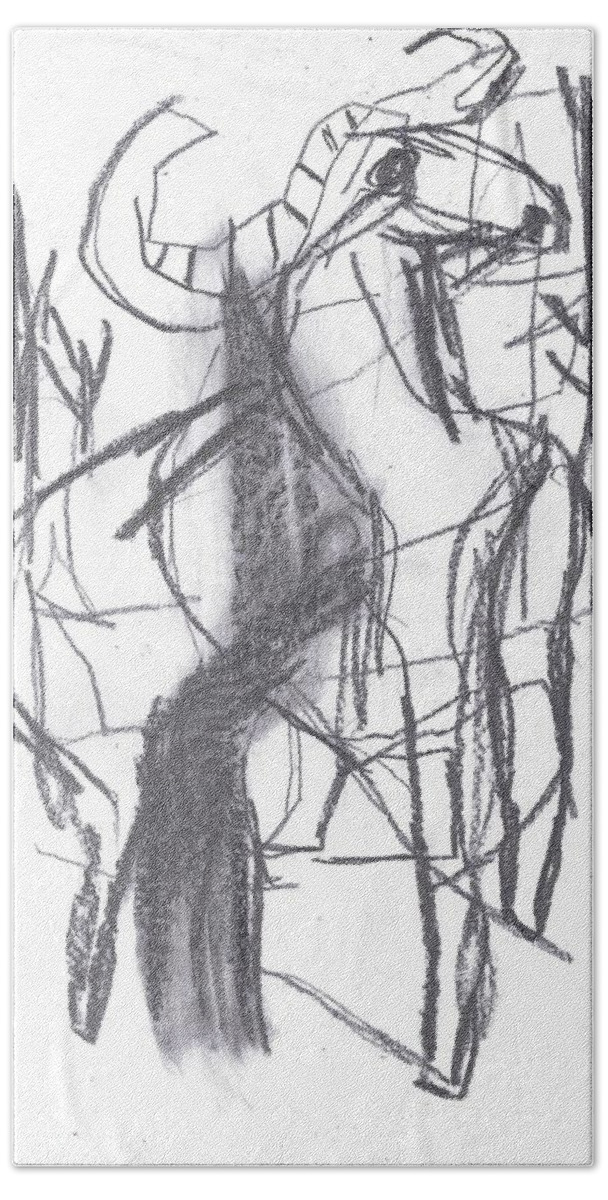 Ram Bath Towel featuring the drawing Ram in a forest by Edgeworth Johnstone
