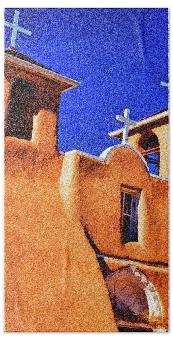  San Hand Towel featuring the digital art Ranchos de Taos church by Charles Muhle