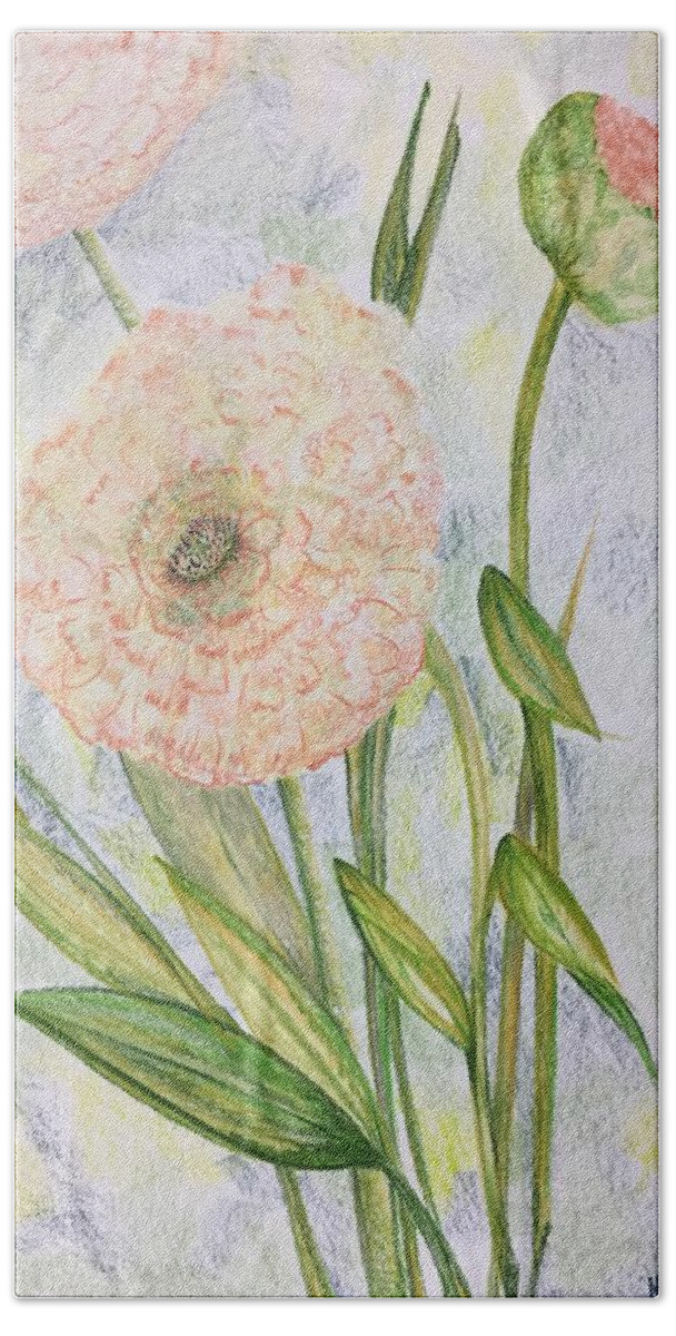 Flower Hand Towel featuring the drawing Ranunculus by Norma Duch