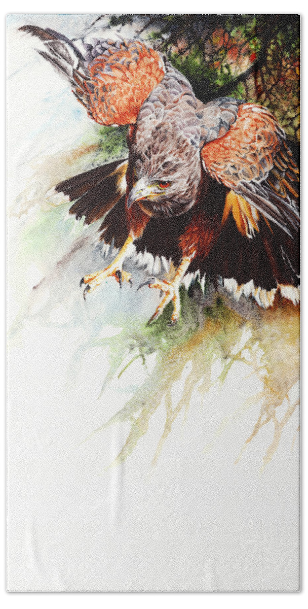 Bird Bath Towel featuring the painting Raptor by Peter Williams