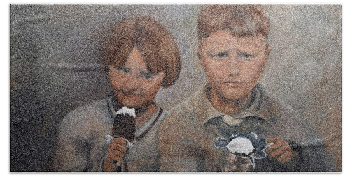 Brother Hand Towel featuring the painting Rare Treat - Willie and Murrell-The Depression Era by Jan Dappen