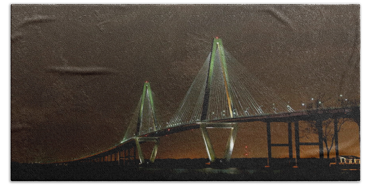 Mount Pleasant Bath Towel featuring the photograph Ravenel Bridge Night by Kevin Craft
