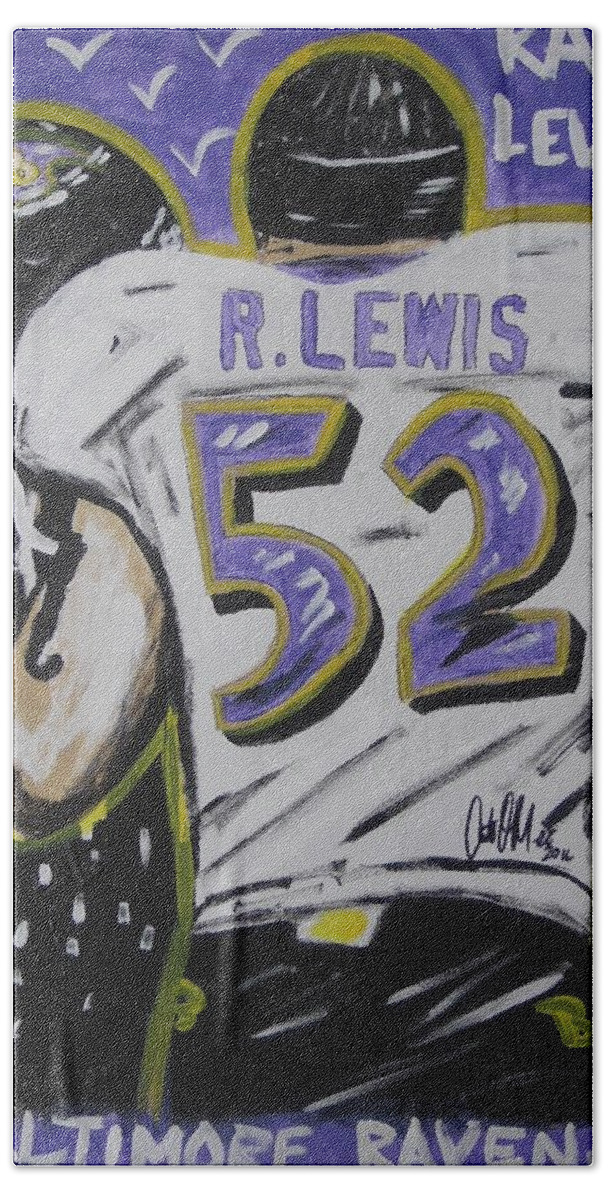 Ray Lewis Hand Towel featuring the painting Ray Ray by Antonio Moore