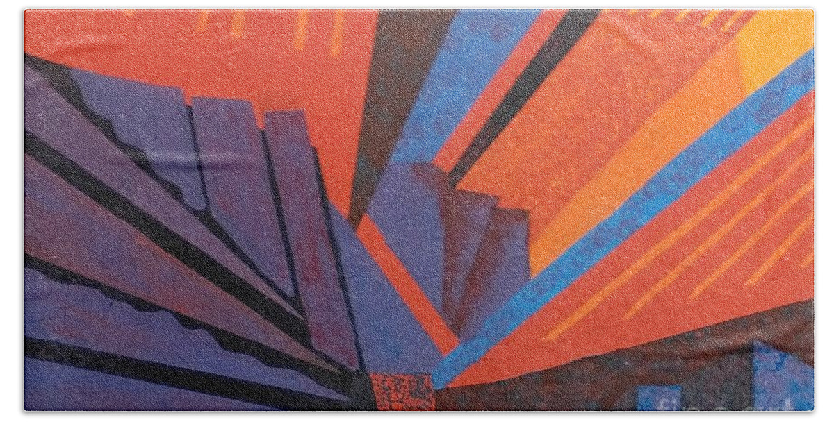 Red Orange Hand Towel featuring the mixed media Rays Floor Cloth - SOLD by Judith Espinoza