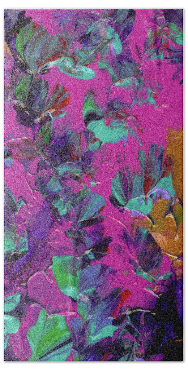 Original Fine Art Painting Hand Towel featuring the painting Razberry Ocean of Butterflies by Nan Bilden