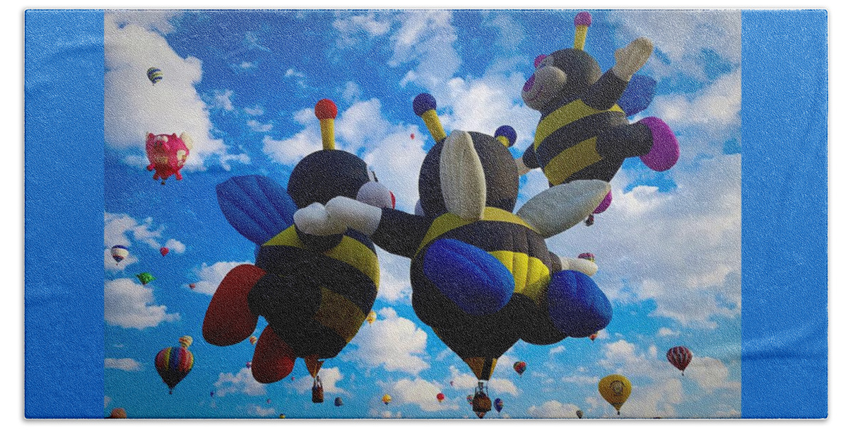 Albuquerque Balloon Festival Hand Towel featuring the photograph Hot Air Balloon Cheerleaders by Anne Sands