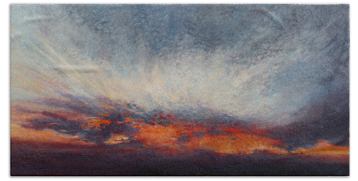Sunset Bath Towel featuring the painting Reaching for Heaven by Valerie Travers