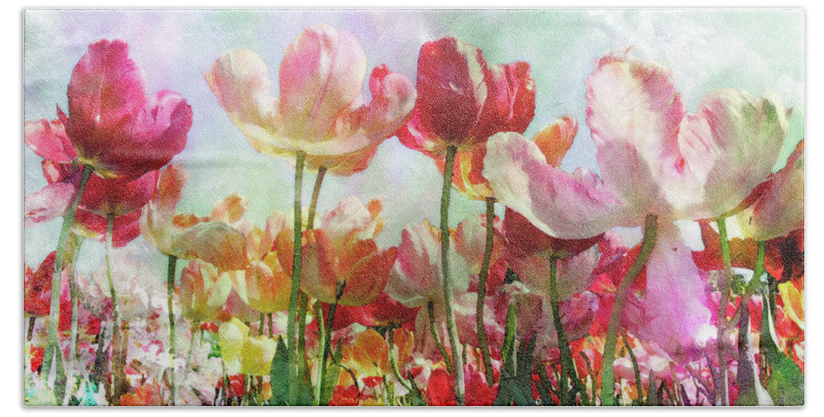 Tulips Bath Towel featuring the digital art Reaching for the Sky by Michele A Loftus