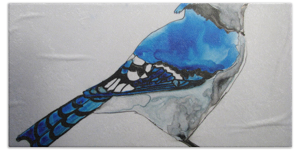 Birds Hand Towel featuring the painting Ready Blue by Patricia Arroyo