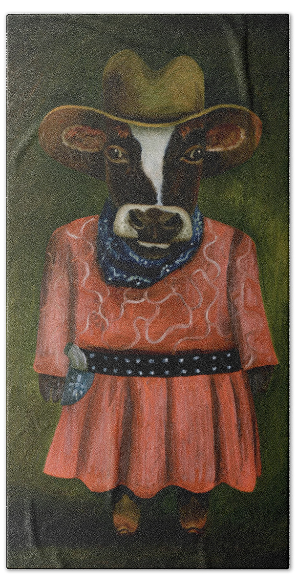 Cowgirl Bath Towel featuring the painting Real Cowgirl by Leah Saulnier The Painting Maniac