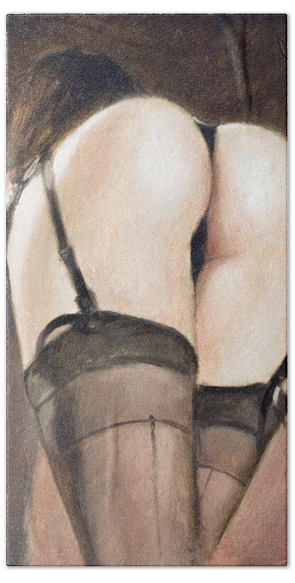 Sensual Hand Towel featuring the painting Rear view V by John Silver