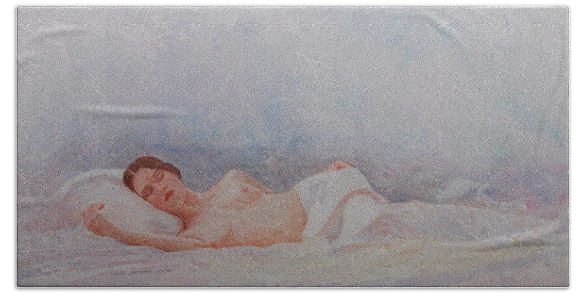 Reclining Nude Hand Towel featuring the painting Reclining Nude 3 by David Ladmore