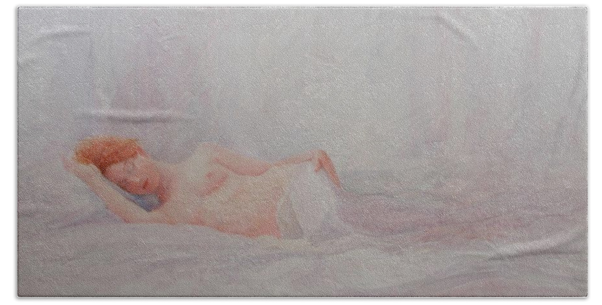 Reclining Nude Hand Towel featuring the painting Reclining Nude 4 by David Ladmore