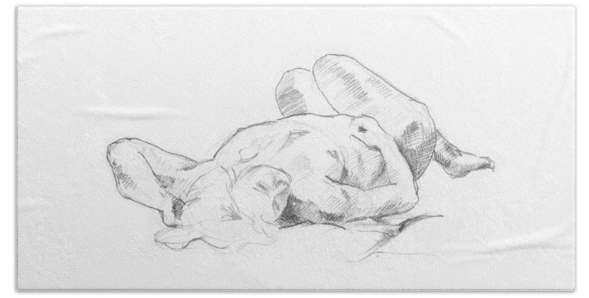 Women Hand Towel featuring the drawing Reclining Nude by Masha Batkova