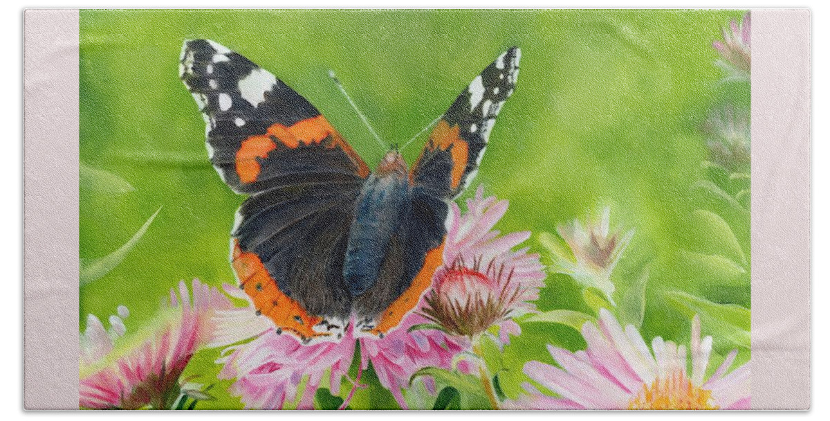 Red Admiral Hand Towel featuring the painting Red Admiral by John Neeve
