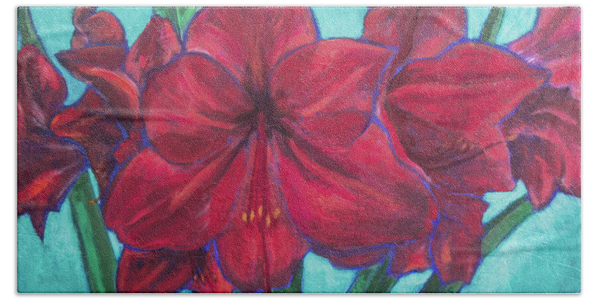 Eugene Hand Towel featuring the painting Red Amaryllis by Tara D Kemp