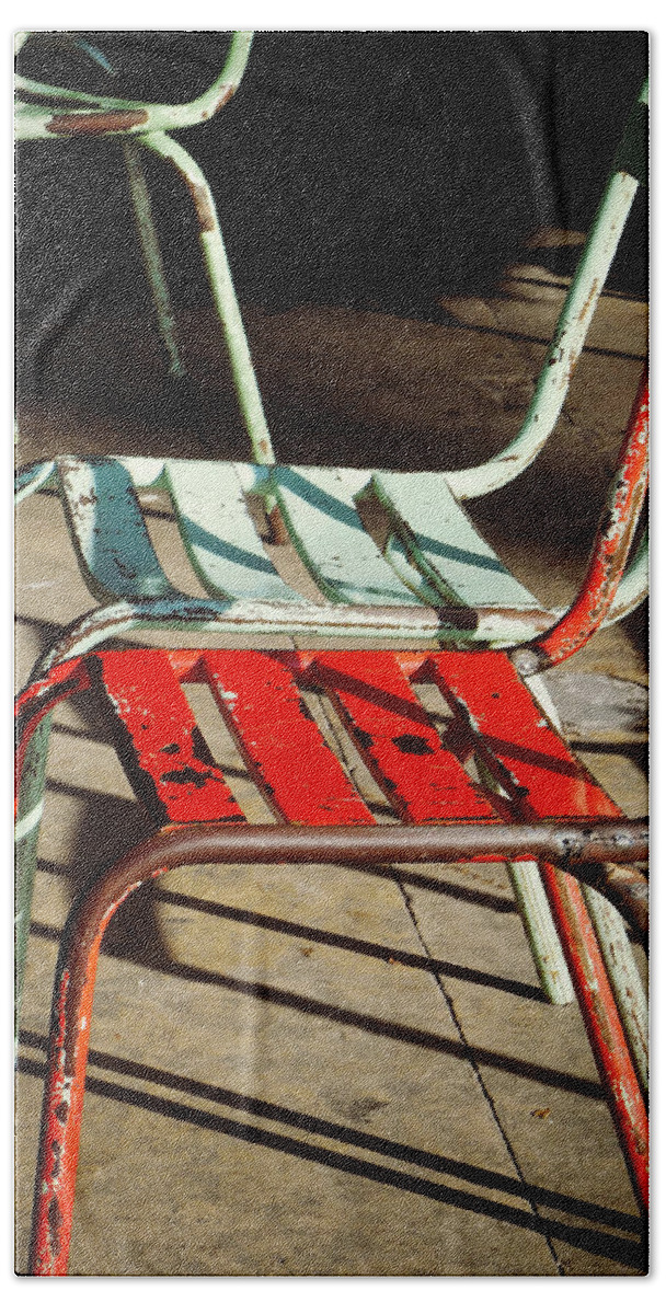 Red Bath Towel featuring the photograph Red and Aqua Chairs by Valerie Reeves