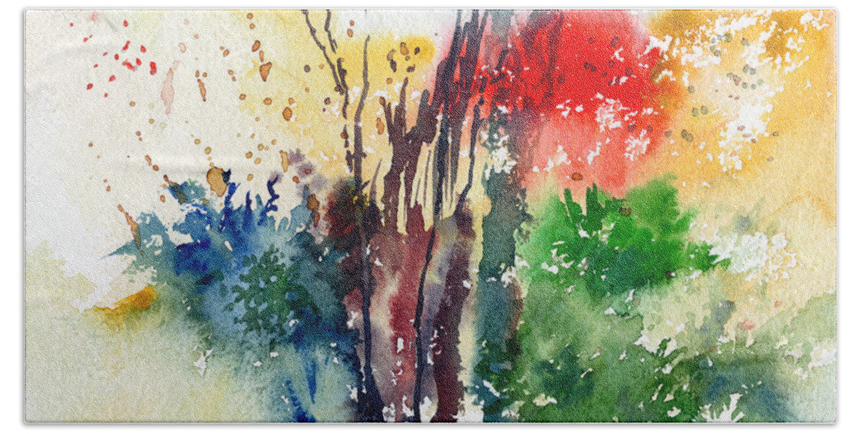 Watercolor Bath Towel featuring the painting Red And Green by Anil Nene