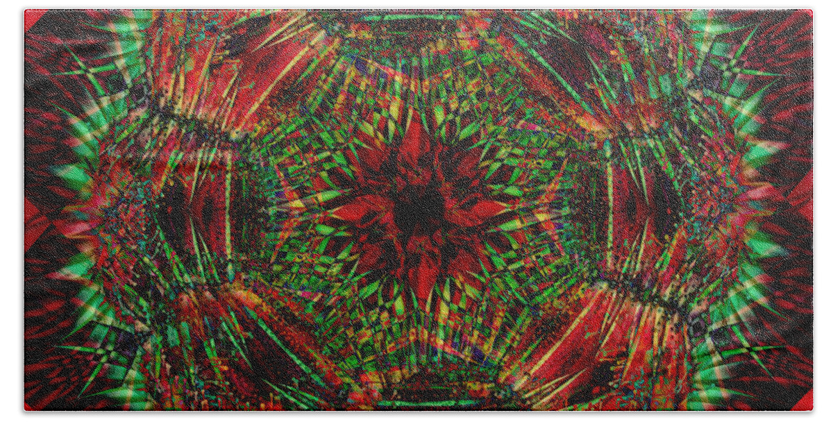 Abstract Bath Towel featuring the digital art Red And Green by Ann Bridges