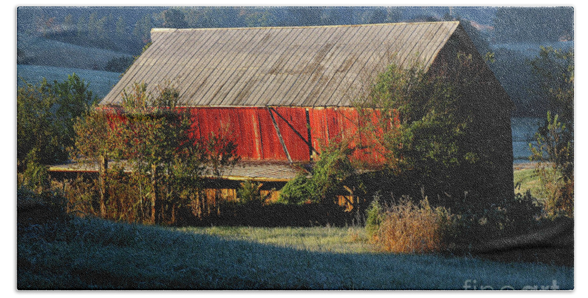 Red Hand Towel featuring the photograph Red Barn by Douglas Stucky