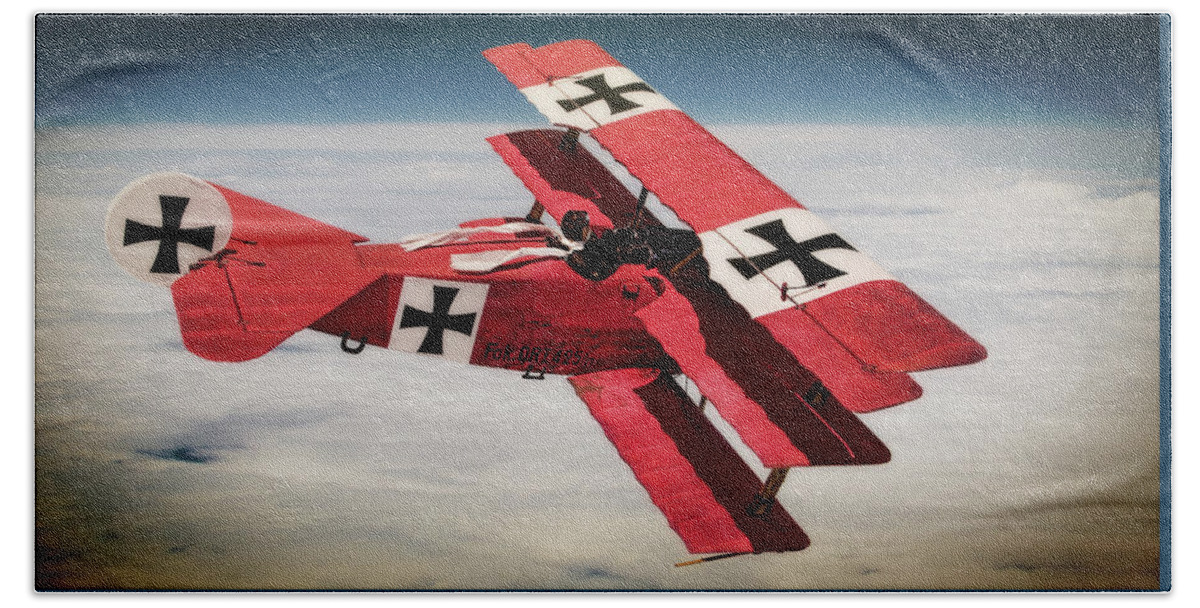 Red Baron Bath Towel featuring the photograph Red Baron Panorama - Lord of the Skies - Lomo Version by Weston Westmoreland
