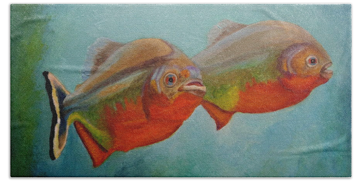 Fish Bath Towel featuring the painting Red Bellied Fish by Angeles M Pomata